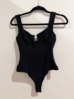 ASTR the Label Aria Ribbed Bustier Bodysuit in Black